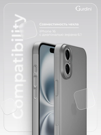 Чехол накладка iPhone 16 6.1" Gurdini Super Slim 0.3 mm Gray