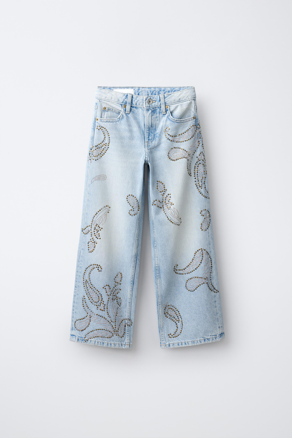 ZARA ДЖИНСЫ WIDE LEG С ЗАКЛЕПКАМИ, СИНИЙ