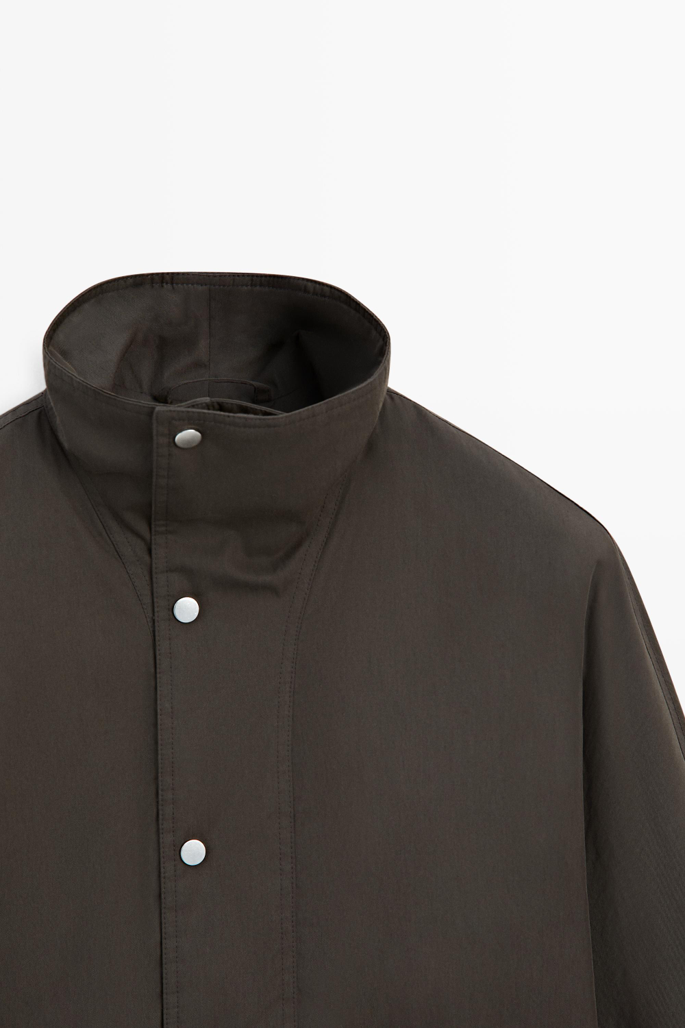 Massimo Dutti Куртка с воротником-стойкой из смесовой хлопковой ткани, коричневый меланж