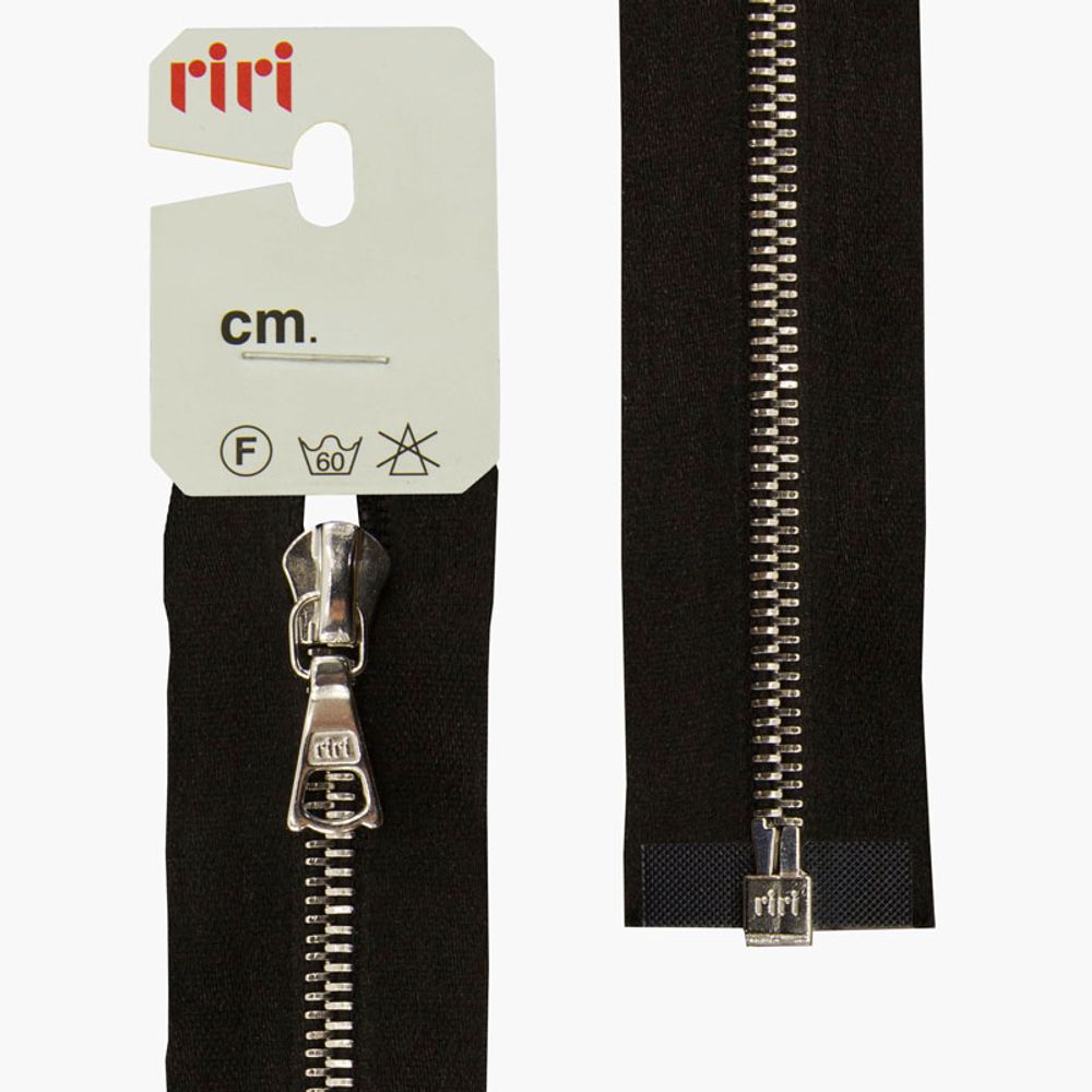 Молния металл RIRI Т4 (4 мм) 1 зам., разъем., 70 см, Ni, атласная тесьма, цв.2110, черный, 1 шт