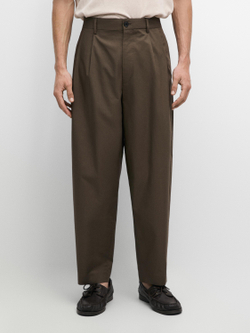 Massimo Dutti Хлопковые брюки с двойными вытачками, темно-зеленый