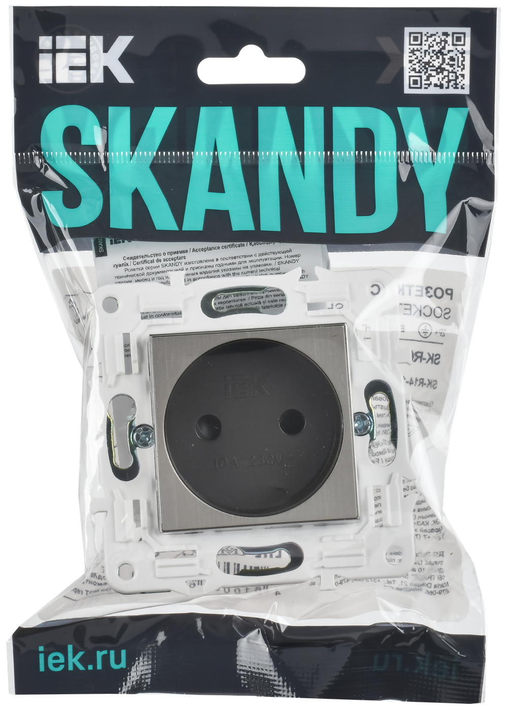 SKANDY Розетка без заземления с защитными шторками 10А SK-R01N металл никель IEK