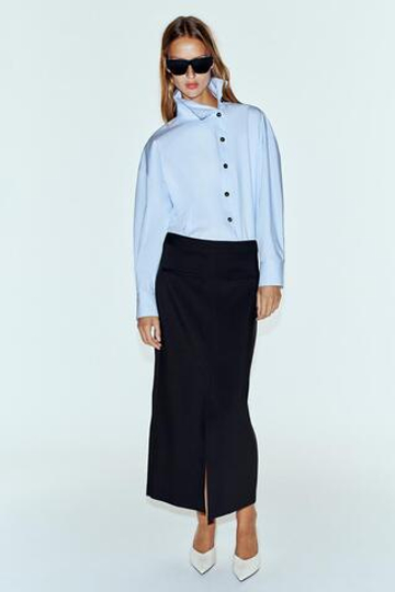 ZARA ЮБКА МИДИ С РАЗРЕЗОМ, ЧЕРНЫЙ