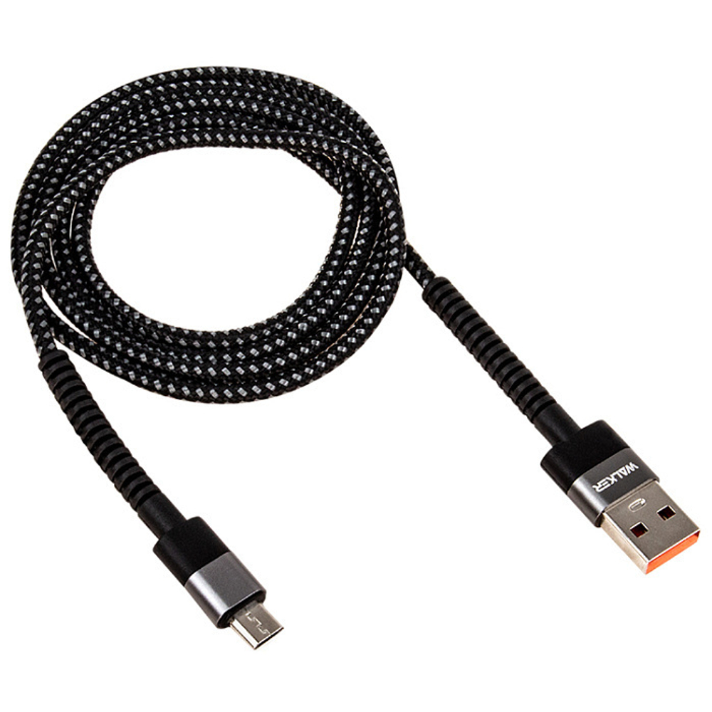 Кабель USB "WALKER" C535, 3.1А, Micro USB, поддержка QC, нейлон, черный