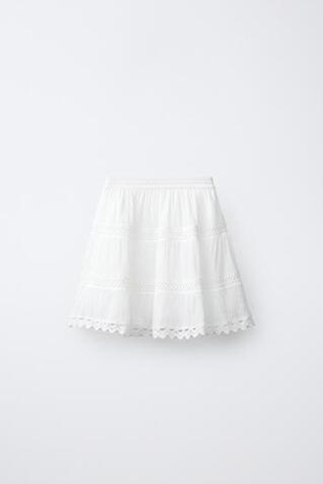 ZARA РОМАНТИЧНАЯ ЮБКА С ПАНЕЛЯМИ И КРУЖЕВОМ, БЕЛЫЙ