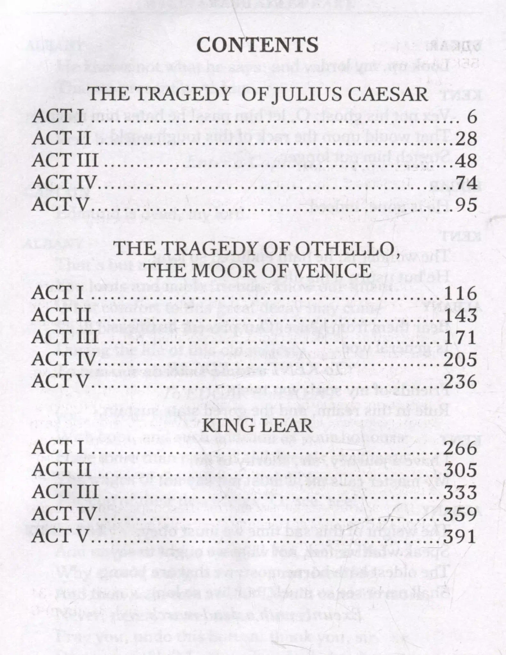 Tragedies: King Lear; Othello; Julius Caesar