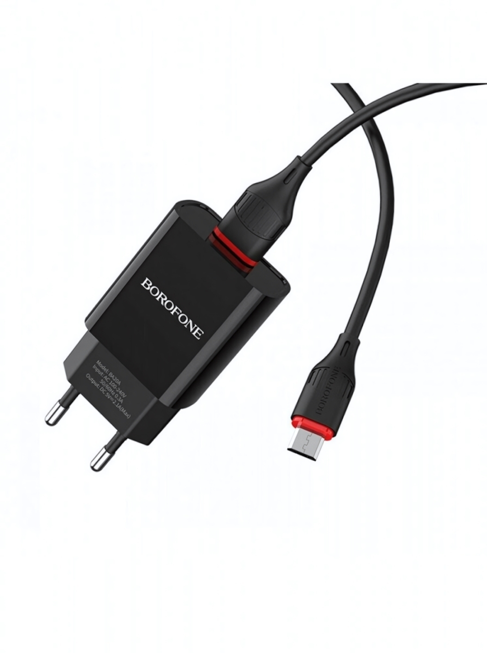 Зарядное устройство Borofone BA20A 2.1A USB + кабель microUSB Black