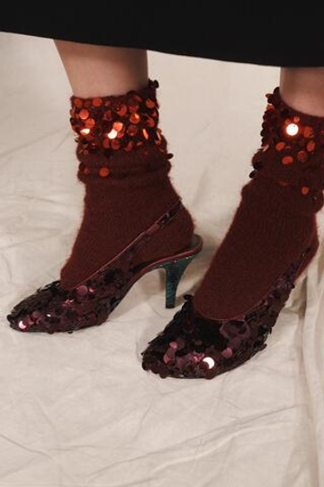 ZARA ОДНОТОННЫЕ НОСКИ С ПАЙЕТКАМИ - LIMITED EDITION, КРАСНЫЙ