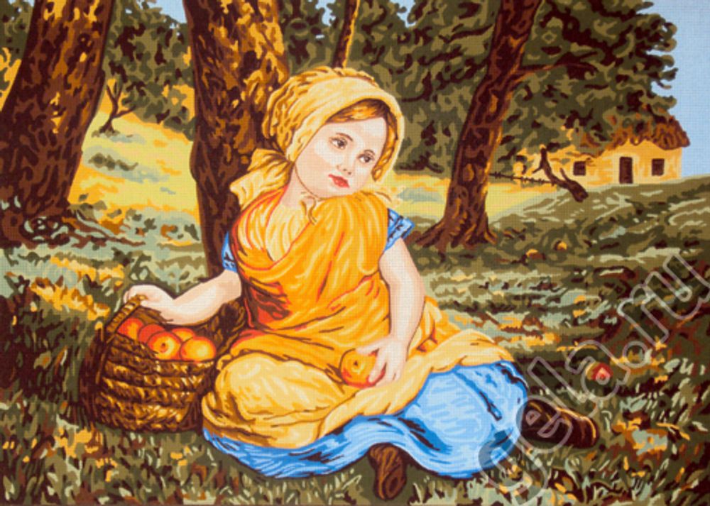 Рисунок для вышивания Soulos (канва жесткая), Девочка с корзиной яблок, 80х60 см Рисунок для вышивания Soulos (канва жесткая), Девочка с корзиной яблок, 80х60 см
