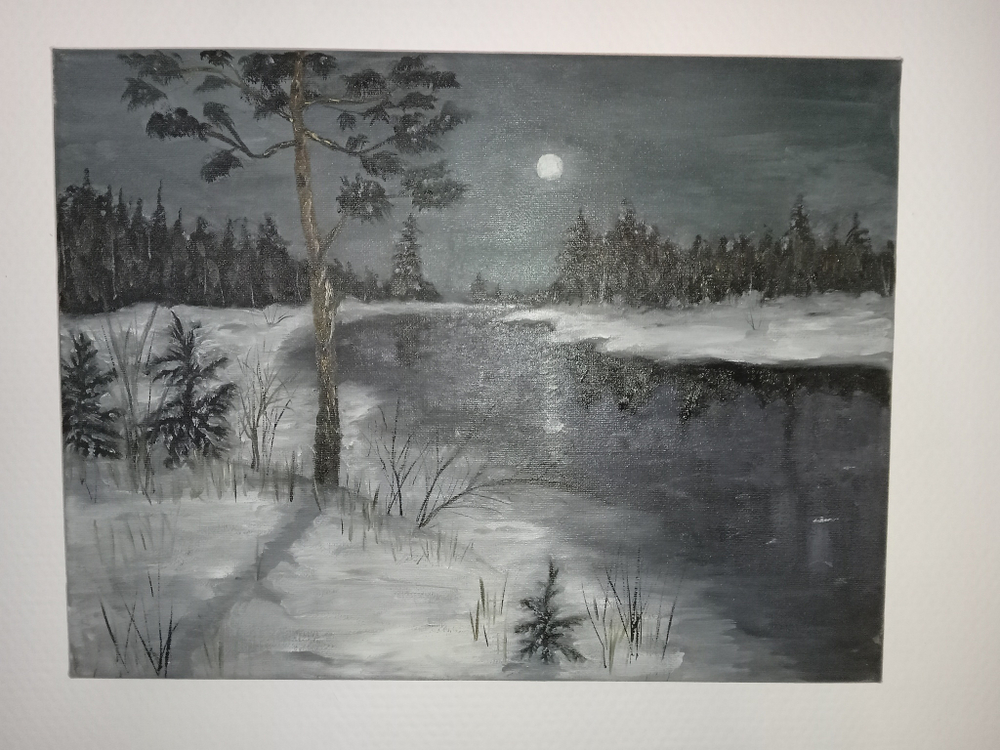 Картина "Зимний вечер". Масло.Кисти.Холст на подрамнике. Масло.31x41 см.Кисти Войтович Н.
