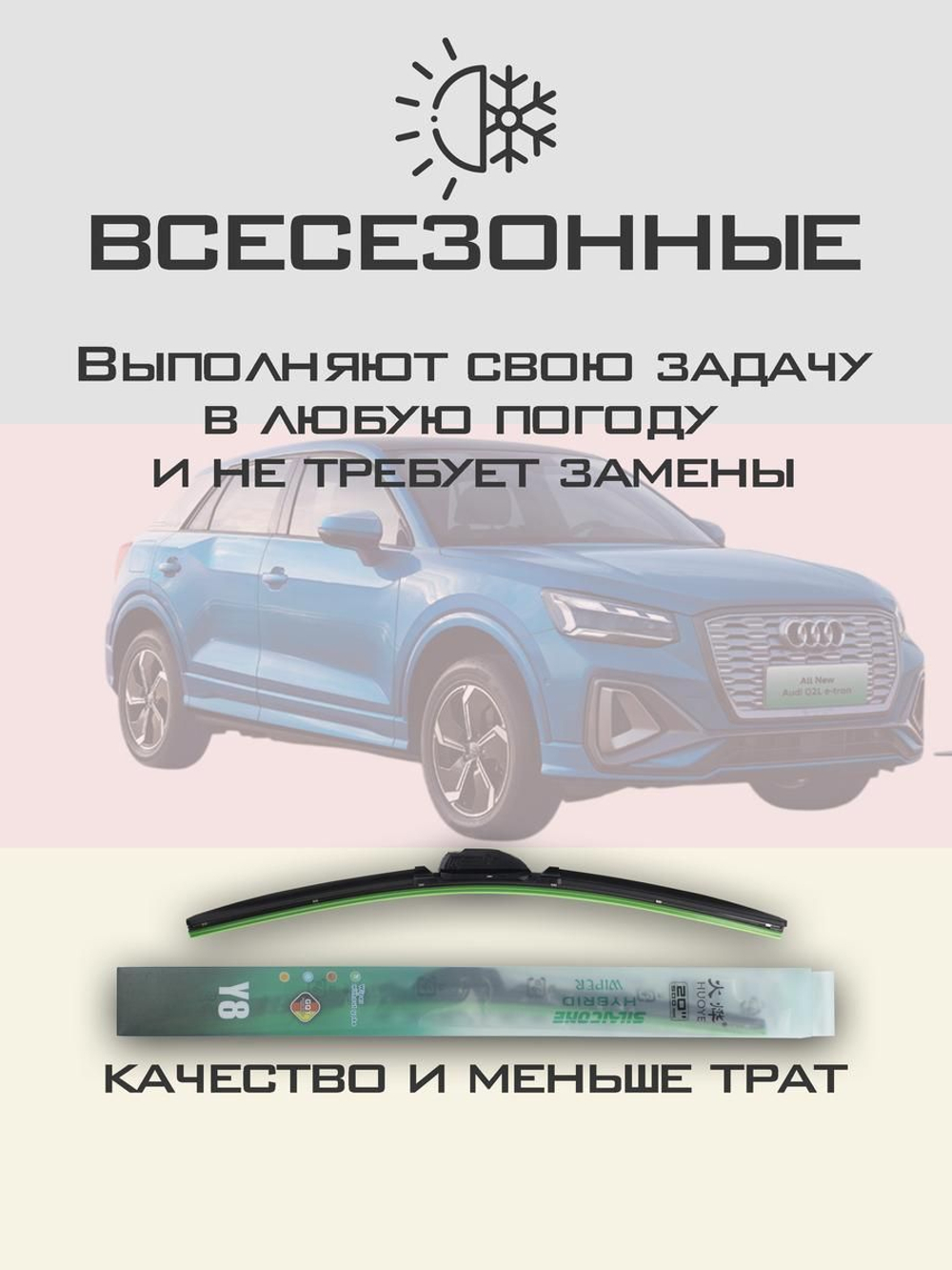 Щетки стеклоочистителя HUOYE Y8 600/475 мм на Audi Q2etron | Push button