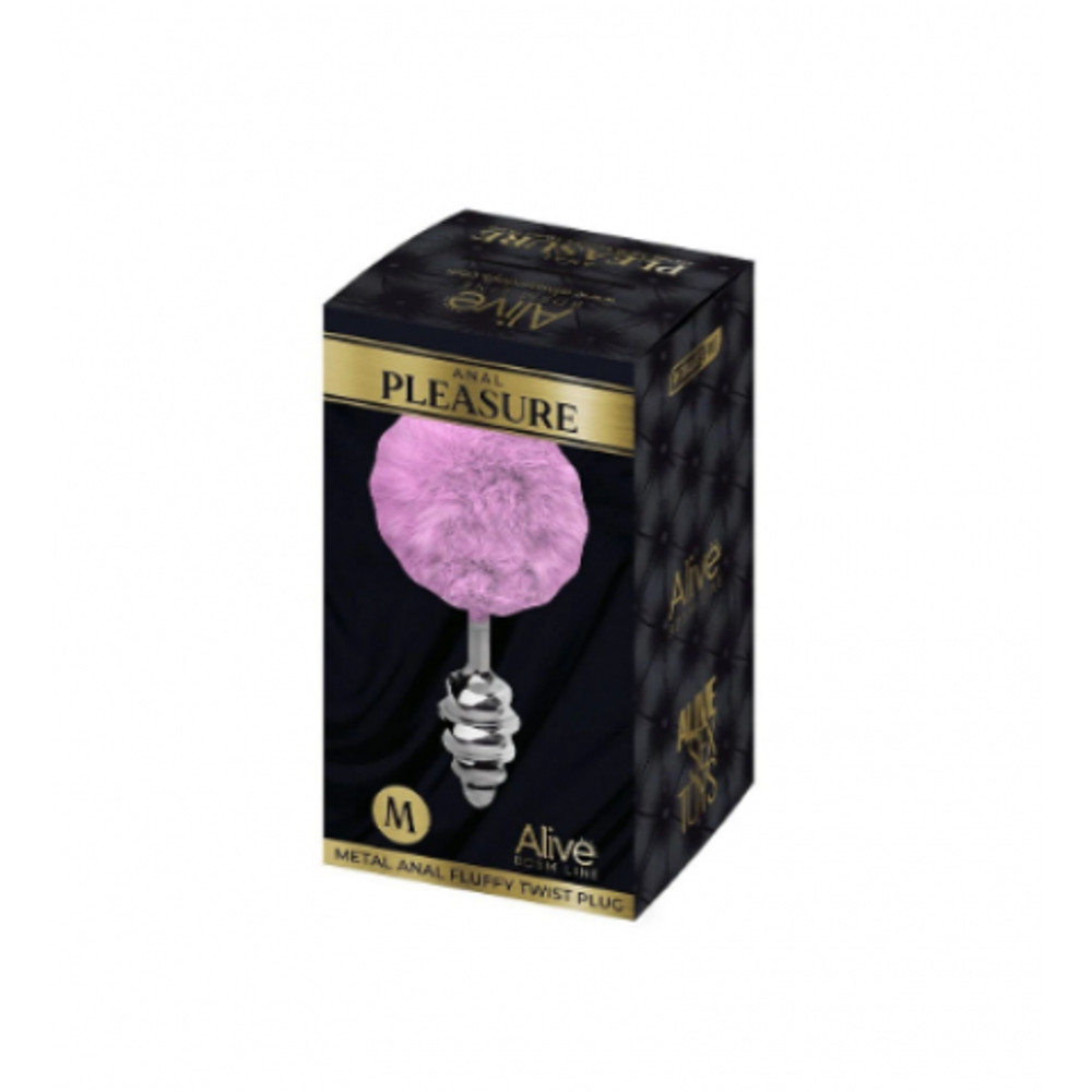 Анальный плаг Alive Fluffy Twist розовый M: 8х3,4 см