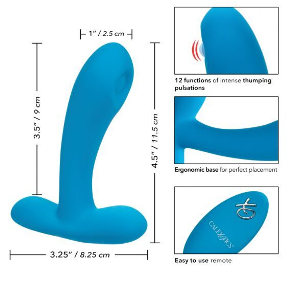 Голубой массажер простаты Silicone Remote Pulsing Pleaser - 11,5 см. (Цвет: голубой)