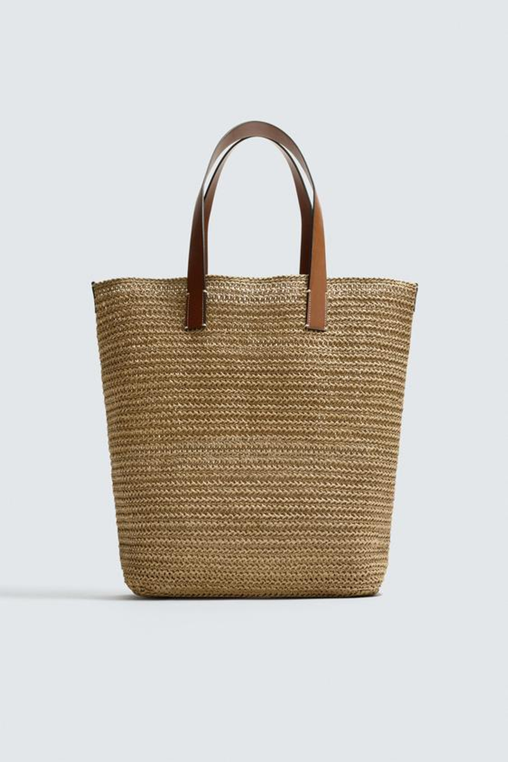 ZARA ПЛЕТЕНАЯ СУМКА-ШОПЕР, КОРИЧНЕВЫЙ