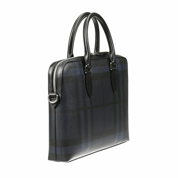 Портфель из кожи и ткани Burberry в клетку London Check темно-синий