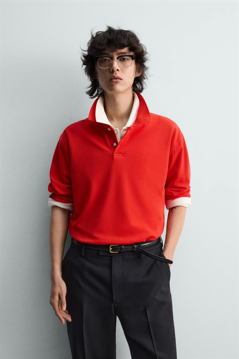 ZARA ПОЛО REGULAR FIT ИЗ ТКАНИ ПИКЕ, КРАСНЫЙ