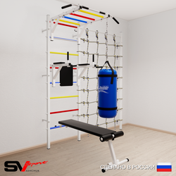 Шведская стенка Sv Sport усиленная 62420 (Турник рукоход/Брусья/Скамья/Цепь/Мешок 22кг/Канатный лаз)