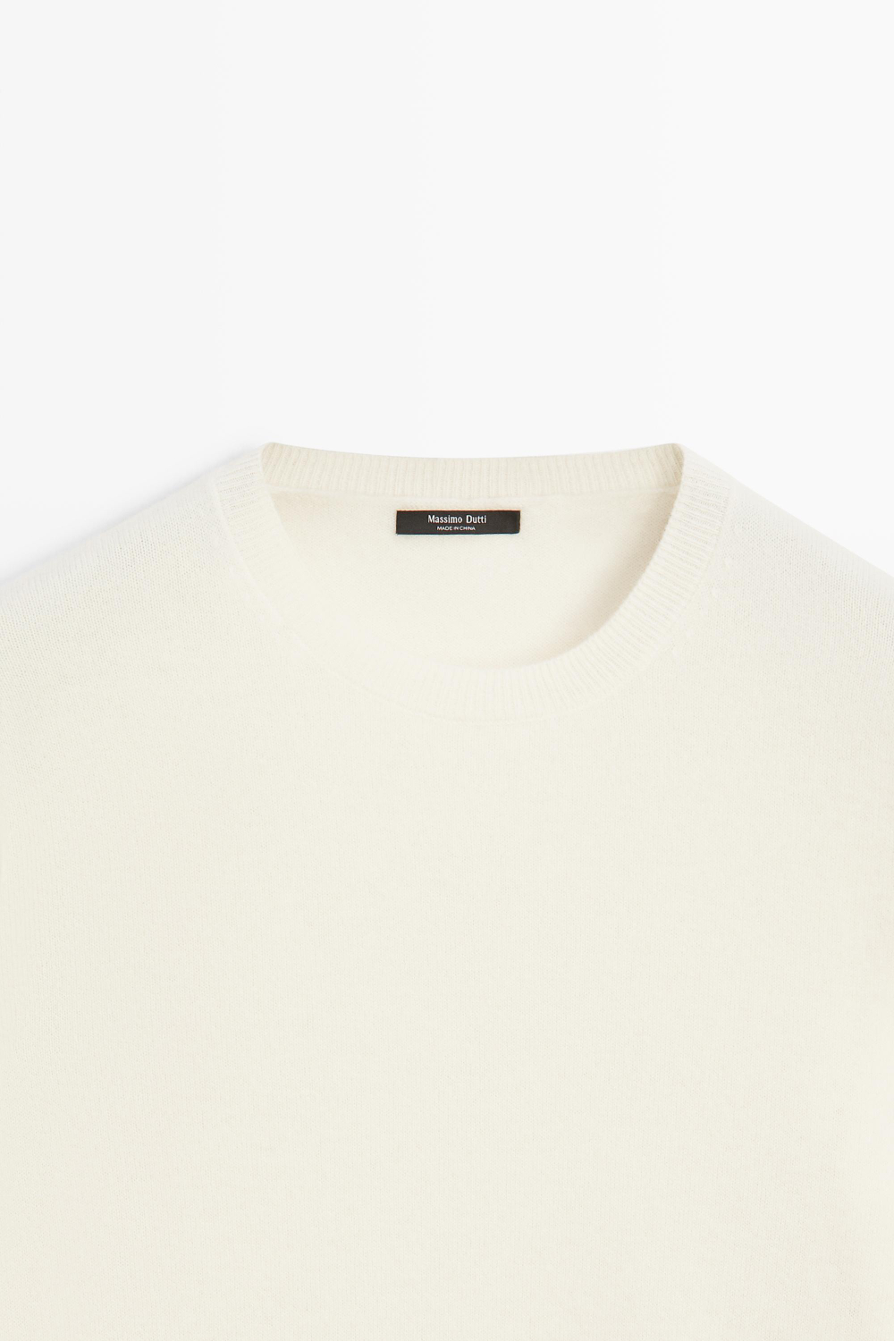 Massimo Dutti Вязаный свитер с круглым вырезом из смесовой шерсти, натуральный/кремовый