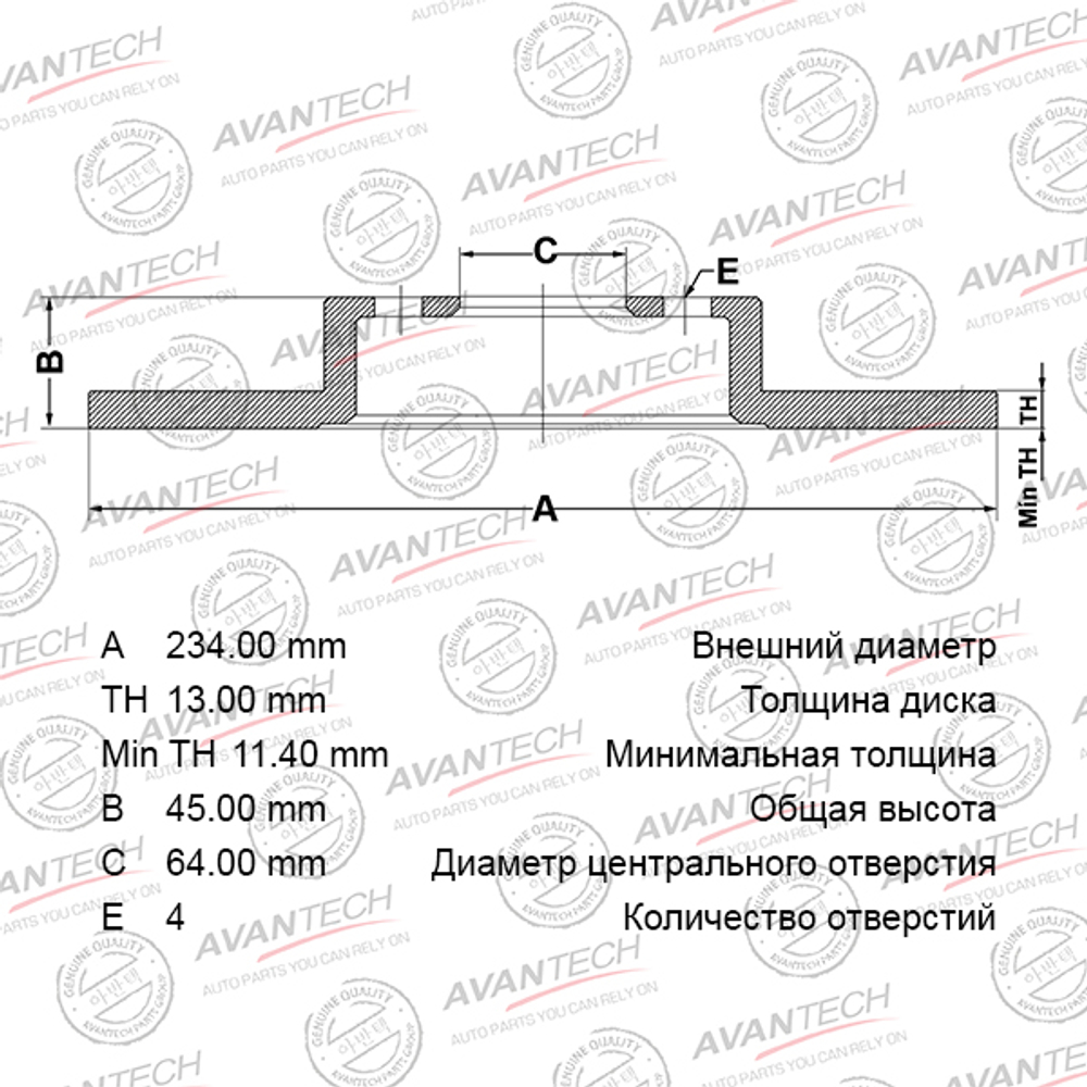 Диск тормозной передний AVANTECH BR0537S