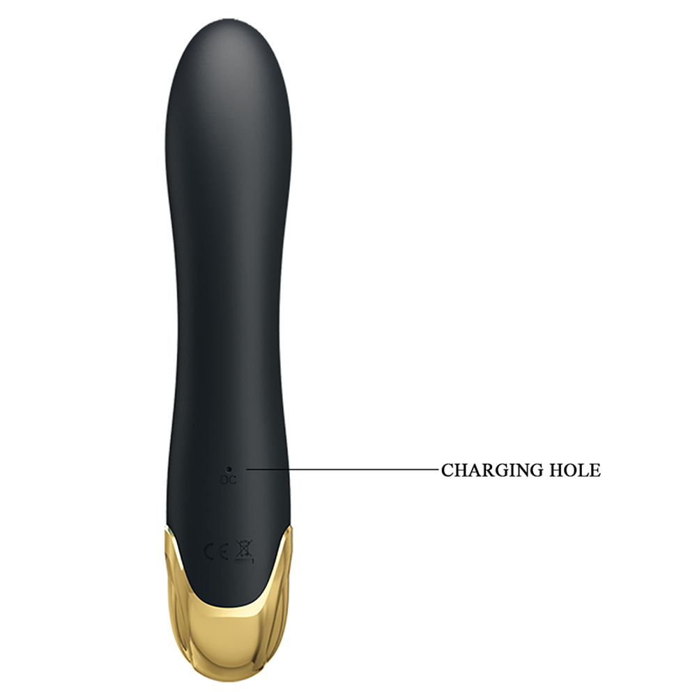 Черный вибратор-кролик 19,2см с позолотой 24K Pretty Love Double Royal Pleasure Liquid Silicone Function Rabbit Vibrator BI-014626