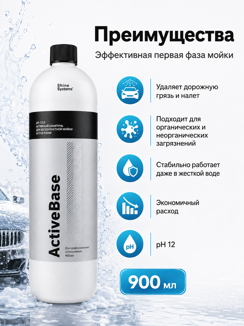 Shine Systems ActiveBase - активный шампунь для бесконтактной мойки, 900 мл