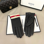 Женские перчатки Gucci — чёрные с молочно-красной отделкой — фото 2