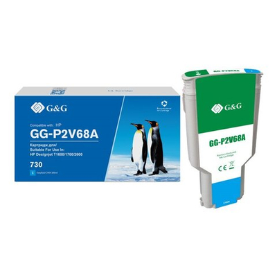 Картридж G&G аналог HP P2V68A (730) для DesignJet T1600/T1700/T2600, голубой (300мл)