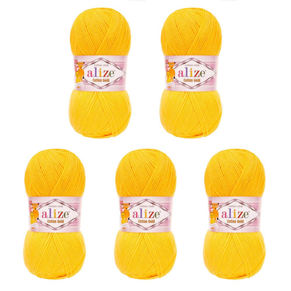 Пряжа Alize (Ализе) Cotton Gold / уп.5 мот. по 100 г, 330м, 216 темно-желтый A