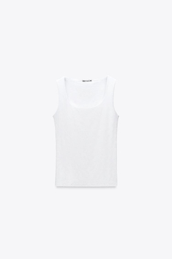 ZARA ТОП ИЗ ПОЛИАМИДА С ШИРОКИМИ БРЕТЕЛЯМИ, БЕЛЫЙ