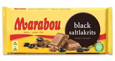 Шоколад молочный Marabou с черной соленой лакрицей 100 г (из Финляндии)