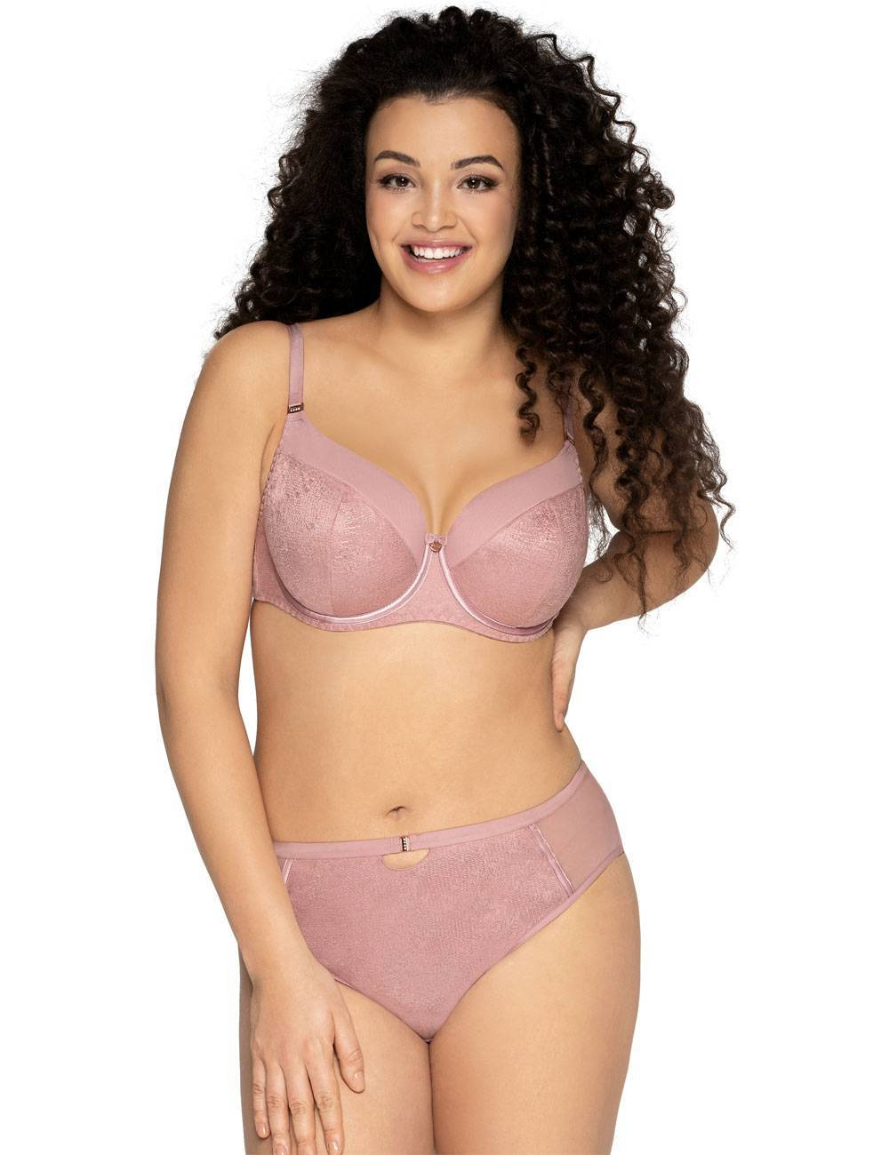 Бюстгальтер с чашками plus size из жаккардовой ткани на тонком поролоне (Размер: 100F) (Цвет: нежно-розовый)