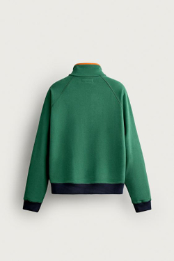 ZARA ТОЛСТОВКА С ВОРОТНИКОМ И МОЛНИЕЙ В СТИЛЕ COLOR BLOCK, ЗЕЛЕНЫЙ