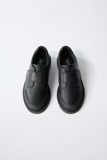 ZARA КОЖАНЫЕ ШКОЛЬНЫЕ ТУФЛИ, ЧЕРНЫЙ
