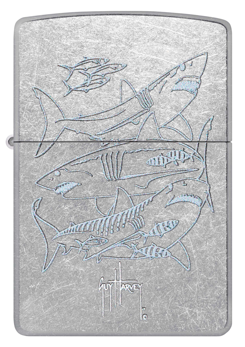Зажигалка Zippo Guy Harvey с покрытием Street Chrome, латунь/сталь, серебристая, 38x13x57 мм