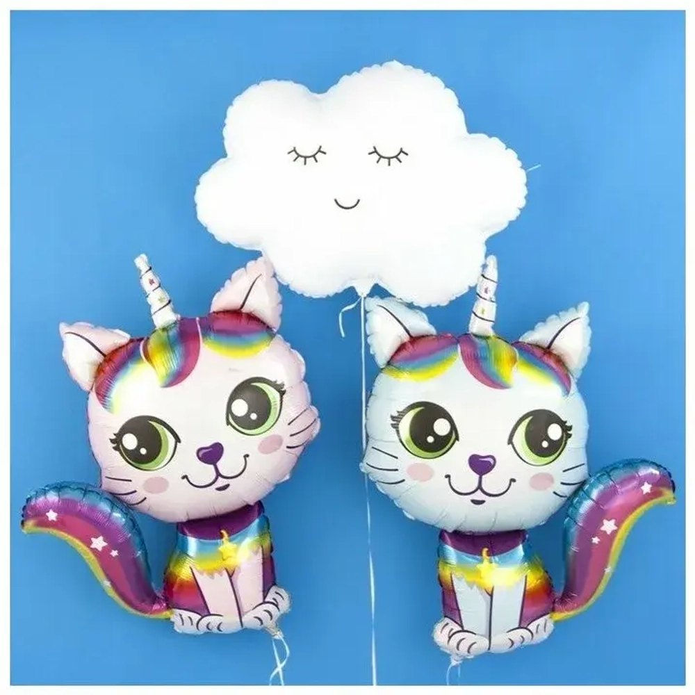 Шар (38""/97 см) Фигура, Котенок-единорог, Розовый, 1 шт. Г035