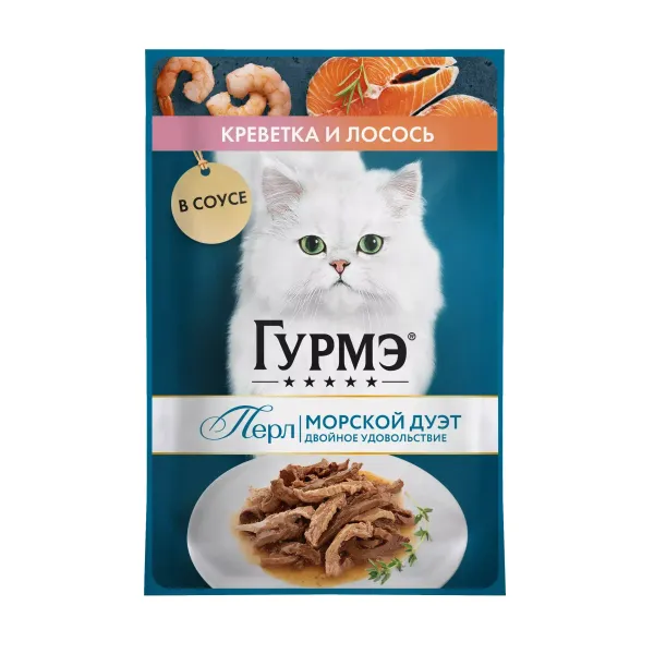 Пауч Гурмэ Перл для кошек, соус креветка и Лосось
