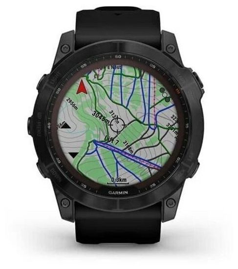 Умные часы Garmin Fenix 7X Sapphire Solar титановый черный DLC с силиконовым ремешком