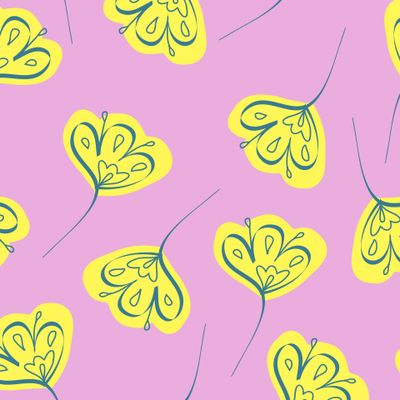 Желтые цветы на нежно-розовом фоне. Bright yellow flowers on pastel pink background