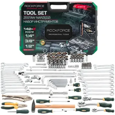 Набор инструментов 142+2пр. 1/4'', 3/8'', 1/2''(6гр.,12гр.) RockFORCE RF-41421+2