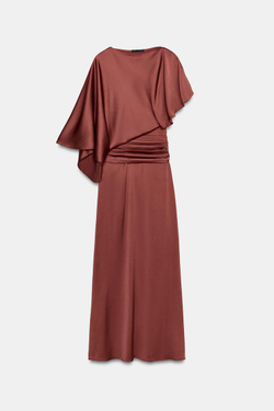 ZARA ДЛИННОЕ АТЛАСНОЕ ПЛАТЬЕ ИЗ КОЛЛЕКЦИИ ZW, ТЕМНО-РОЗОВЫЙ