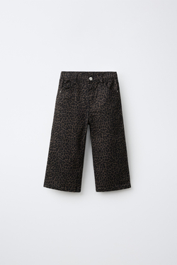 ZARA БРЮКИ WIDE LEG ИЗ ТВИЛА С ПРИНТОМ, КОРИЧНЕВЫЙ