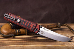 Нож складной Kizlyar Supreme WHISPER D2 (StoneWash, G10 Black-Red Handle, Caged Ballbearing)