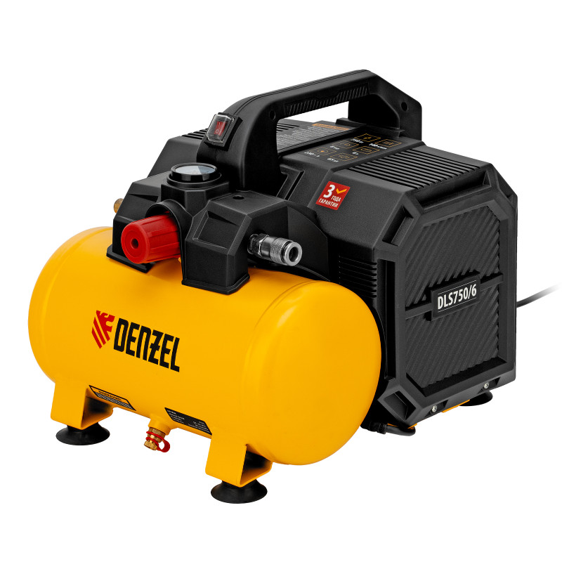 Компрессор DLS750/6 безмасляный малошумный 750 Вт, 140 л/мин,ресивер 6 л Denzel