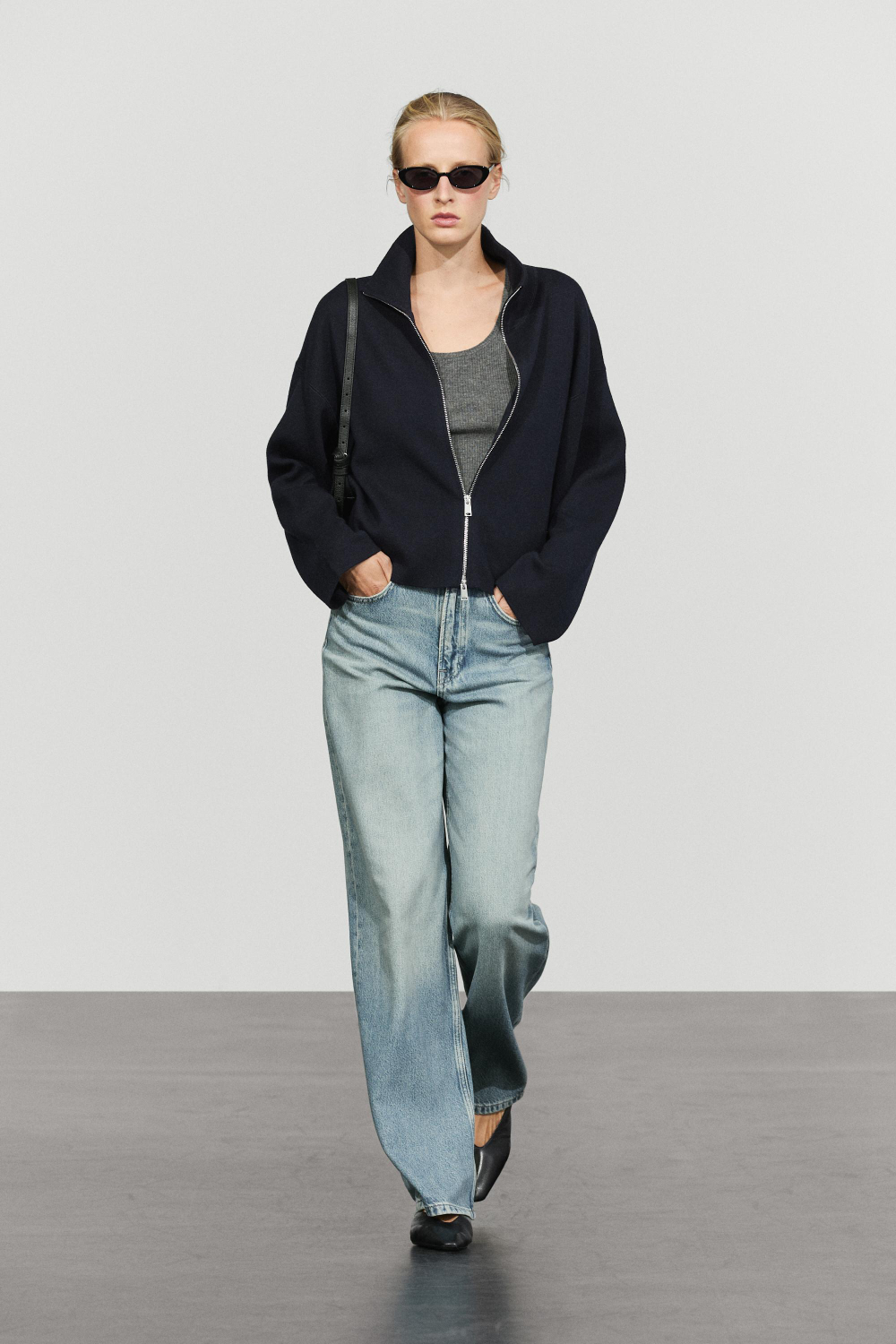 Massimo Dutti Трикотажная куртка на молнии из хлопка, темно-синий