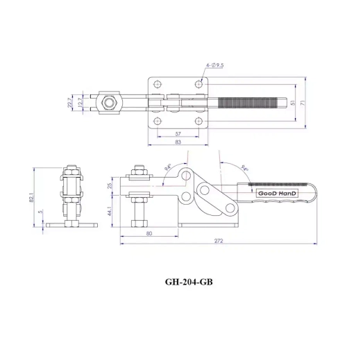 Зажим механический с горизонтальной ручкой Woodwork GH-204-GB