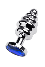 Анальная пробка Butt Plug Silver ребристая синяя 7 см