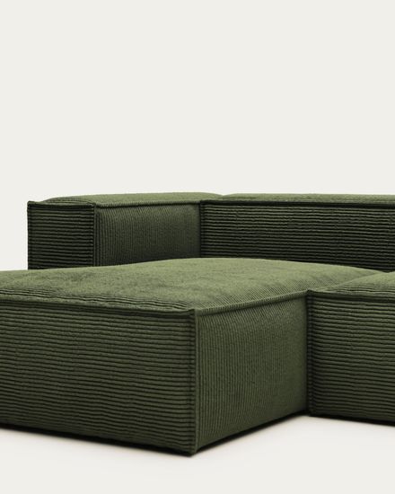 2-местный диван Blok La Forma с левым шезлонгом в зеленом толстом вельвете 240 см