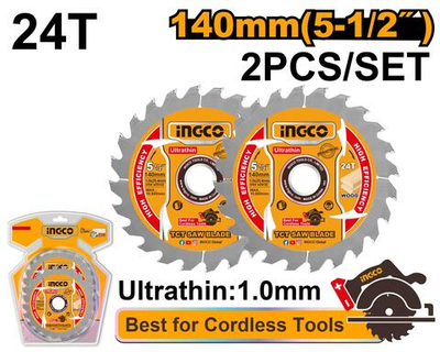 Диск по дереву 2шт. TCT 140х20х1,8мм 24Т 2шт SUPER INGCO TSB1403 INDUSTRIAL
