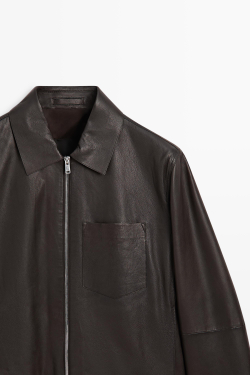 Massimo Dutti Куртка из кожи наппа с карманом, коричневый