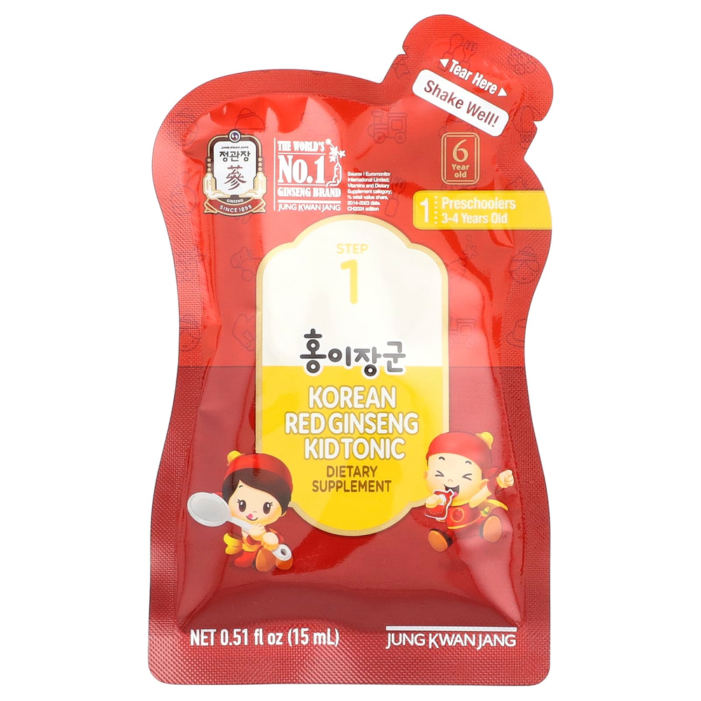 JungKwanJang, корейский тоник с красным женьшенем, этап 1, для детей 3–4 лет, 30 пакетиков, 15 мл (0,51 жидк. унции)